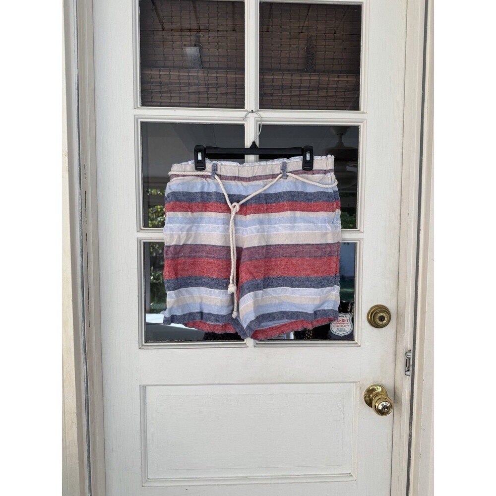 J.Jill Love Linen Striped Shorts Women's Size M Boho Linen Pockets drawstring